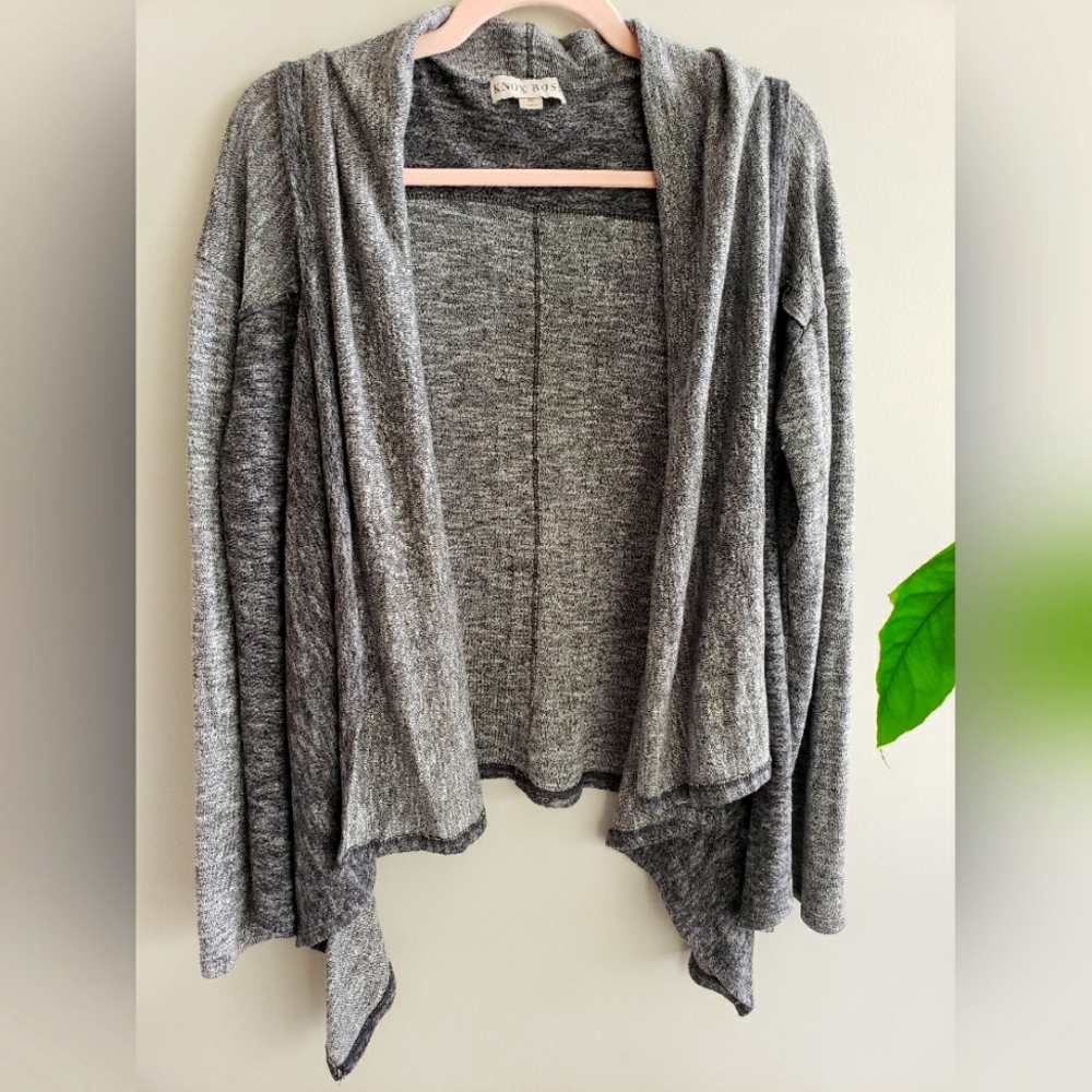 Knox Rose Soft Knit Drape Open Front Cardigan Waterfall Drape Heather Gray